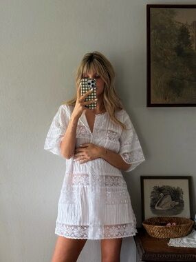 vintage handmade lace button up tunic